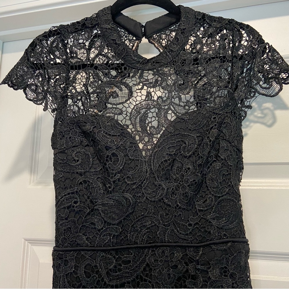MANIJU Elegant Black Lace Maxi Evening Dress Cutout Open Back Size S - Picture 2 of 14
